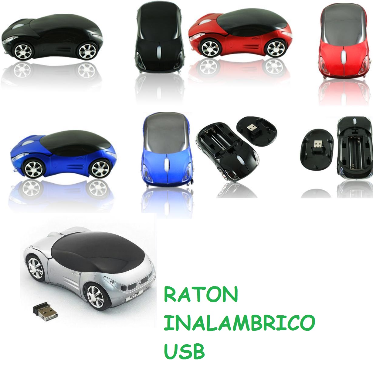 raton usb inalambrico sin cables con forma de coche de colores para windows linux mac android pc ordenador tablet 2 botones y rueda
