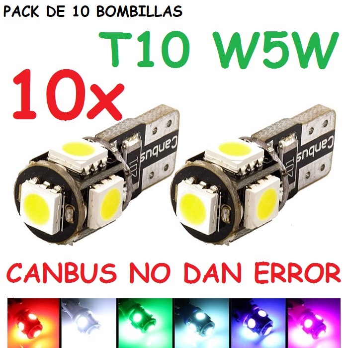 BOMBILLAS T10 5 SMD LED W5W CANBUS Sistema canbus, no aparece mensaje de error o advertencia de bombilla fundida Luz de matricula interior posición tablero