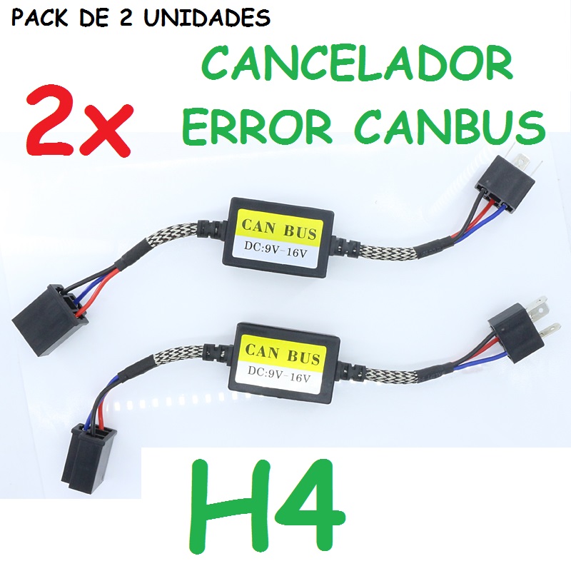 PACK DE 2 CANCELADOR ERROR CANBUS H4 9003 HB2 ANTIPARPADEO 12V CON CASQUILLO MACHO Y HEMBRA Preparado función cortas y largas bombillas de doble filamento