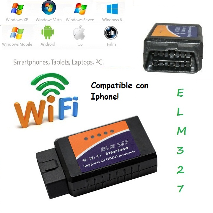 ELM327 WIFI DIAGNOSIS VEHICULOS UNIVERSAL
windows IPHONE ANDROID palm ios windows mobile Leer los códigos de averia genéricos y especificos y borrarlos